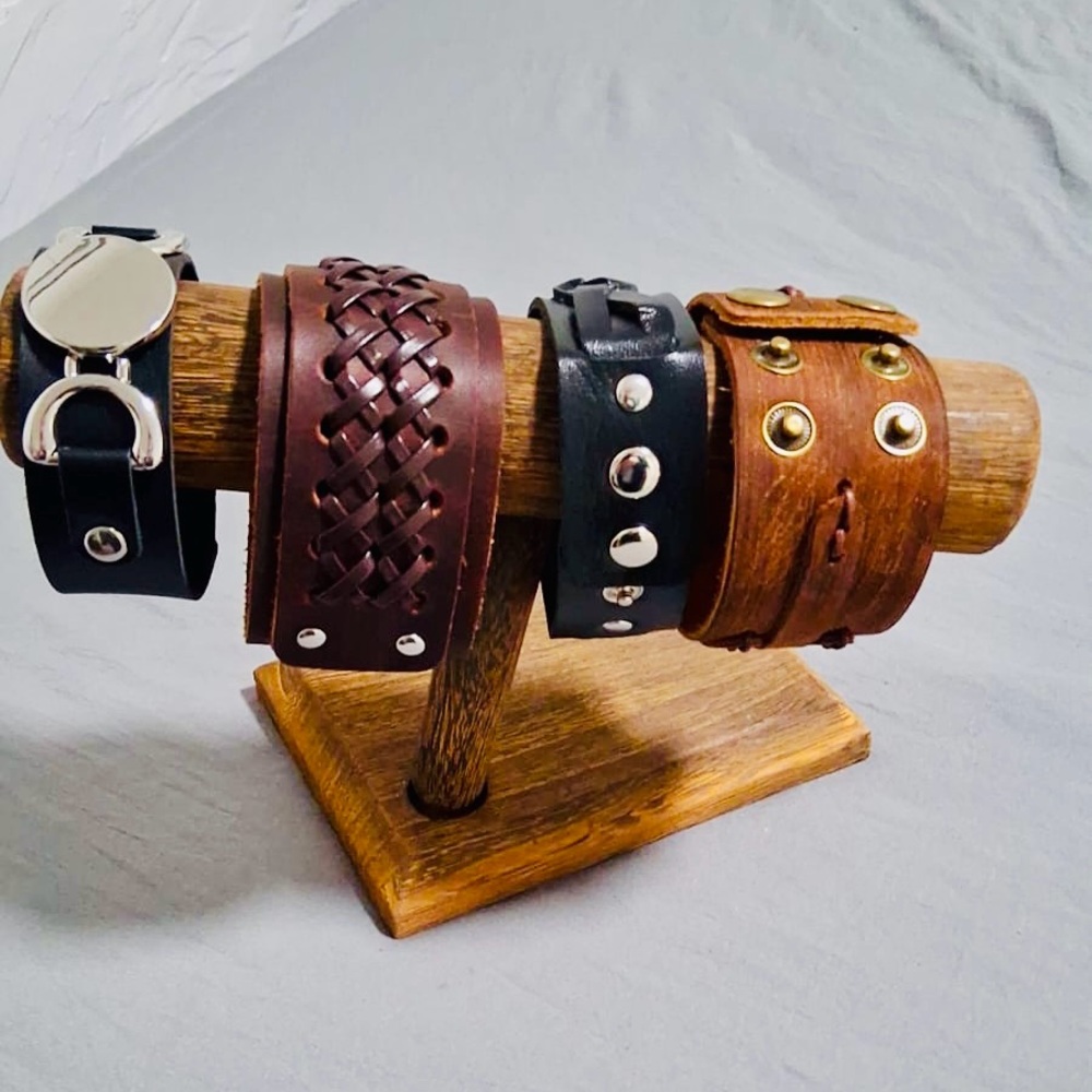 4 Men's Leather Bracelet Set - Black and Brown